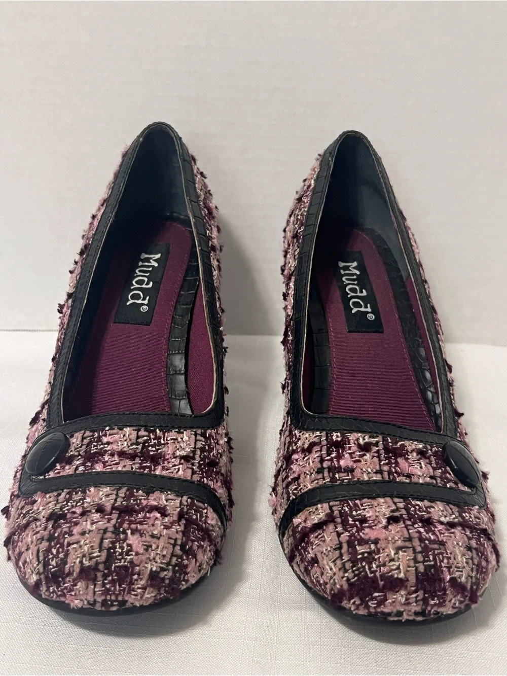 Vintage Mudd Y2K Rockabilly Goth Pink Tweed Mid Heel Pumps Retro Heels Size 9